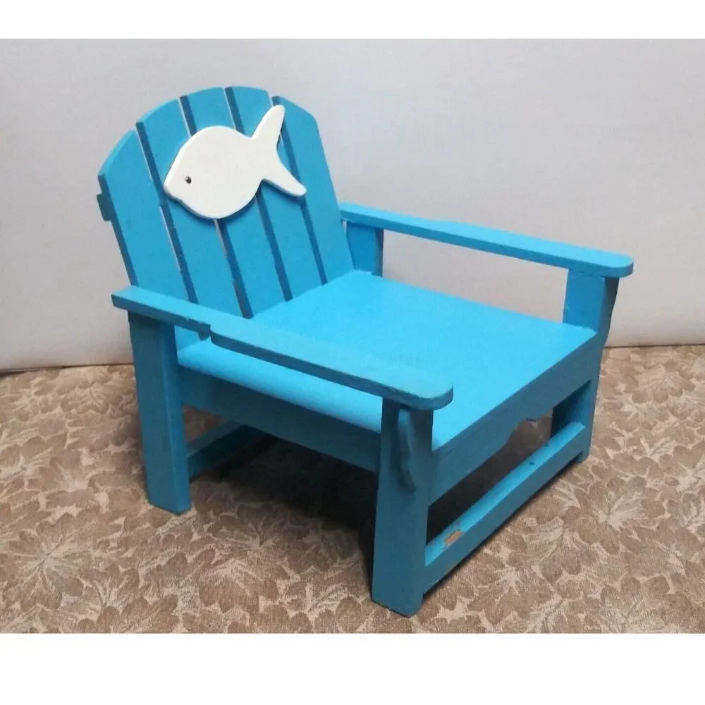 ?ADIRONDACK BEACH CHAIR Doll chair Blue wooden w/fish RARE